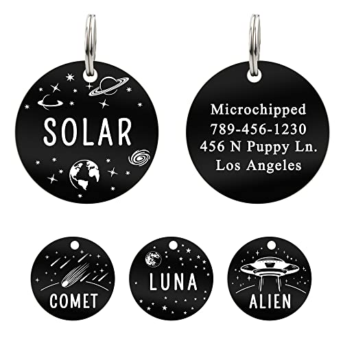 UltraJoys Stainless Steel Pet ID Tag Dog Name Tags Personalized Front and Back Engraving, Customized Dog Tags and Cat Tags, Optional Engraved on Both Sides, Round Tag with Universe Design, Small - color: .Round-universe, size: Small