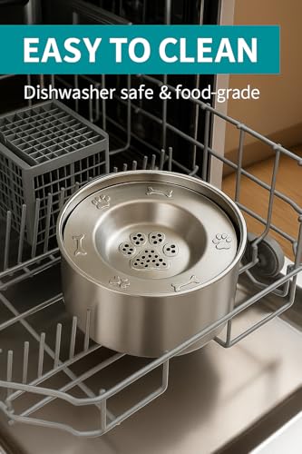 3L/101oz Stainless Steel Dog Water Bowl with Floating Disk – Spill Proof & Slow Drinking Pet Feeder for Dogs & Cats – No Mess Travel Water Dispenser for Car & Home Use (Dog Water Bowl, 3L/101oz) - size: 101 oz (3 L)