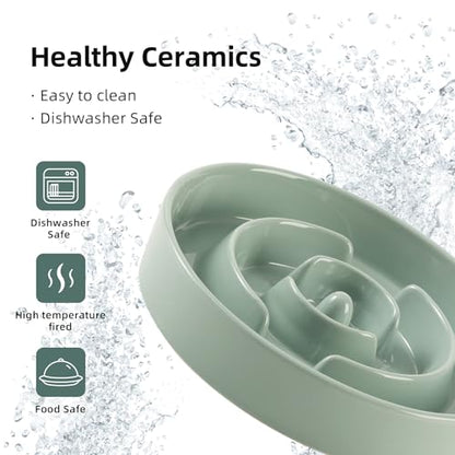Havniva Ceramic Slow Feeder Dog Bowls, 1.6 Cups Dog Bowl Slow Feeding for Medium Breed, 8.2inch Puzzle Dog Food Bowl Slow Feeder Non-Slip Anti-Gulping and Anti-Choking Reduces Bloating - color: 1 x Light Green-A, size: 8.2inch