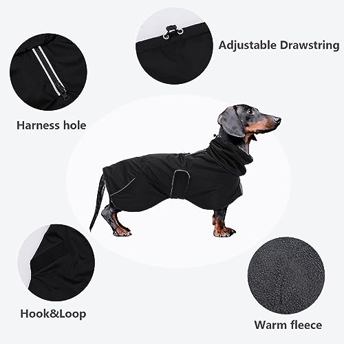 Dachshund Coats Waterproof, Perfect for Dachshunds, Sausage, Weiner Dog Winter Coat with Padded Fleece, Puppy Snowsuit with Adjustable Bands and High Vis Reflective Trim - Black - M - color: Black, size: Medium