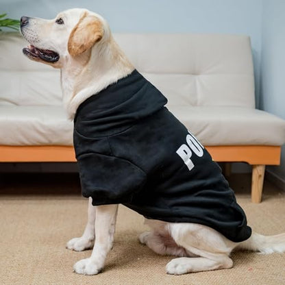 BINGPET Police Dog Hoodies, Fleece Lined Fall Cold Winter Dog Puppy Sweatshirt with Leash Hole, Soft Warm Dog Sweaters Outfit for Small Medium Large Dogs