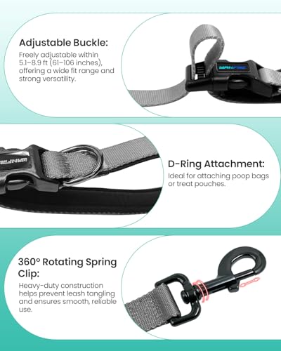 Hands Free Dog Leash, 5.1-8.9Ft Crossbody Long Leash | Adjustable Dog Waist Belt for Medium Dogs, Waist Leash for Dog Walking & Running & Training &Travel etc.(Grey Green) - color: Grey Green
