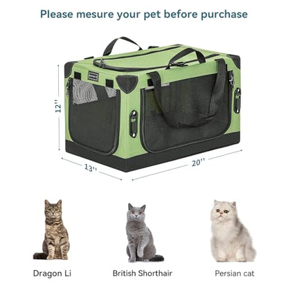 PETSFIT 부드러운 반려견 크레이트, 안전 벨트 부착 버클 및 두꺼운 매트가 있는 강아지 자동차 크레이트, 특허받은 조절 가능한 튼튼한 프레임, 휴대용 및 접이식 고양이 크레이트 강아지 캐리어 켄넬, 그린 50.8cm(20인치)