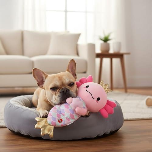 SPOT Axolotl Mermaid – 10″ Soft Plush Dog Toy with Squeaker & Crinkle Tail for Small & Medium Dogs – Reinforced Seams – Cute Gold Crown & Fin Design – for Light Chewers