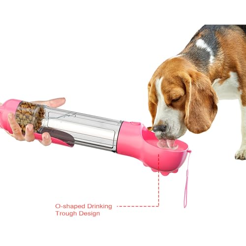 DoqiPaw Dog Travel Water Bottle Leak Proof No Spill Lead Leash Waterer Feeder Accessory Alternative to Dispenser Portable Pet Bowl Large Dogs(500ml) (Pink) - color: Pink