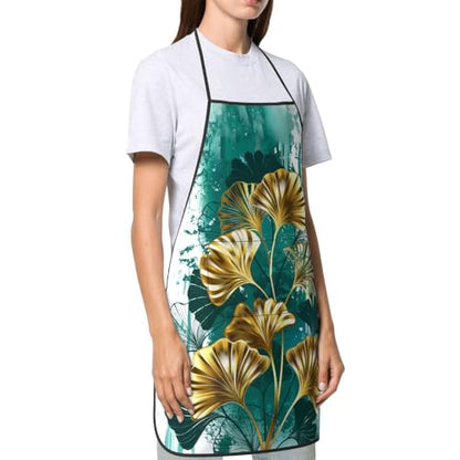 Women Men Bib Aprons Chef Cooking Apron With Pockets For Kitchen Grilling Bbq Painting Gardening - color: Green Leaves