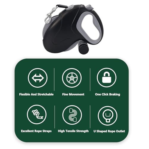 VBESTLIFE Retractable Dog Leash, 33Ft Heavy Duty Pet Walking Leash with 360 Anti Winding and Responsive Brake Systems, for Large Dogs up to 110lbs (Black 10M Reflective Wire)