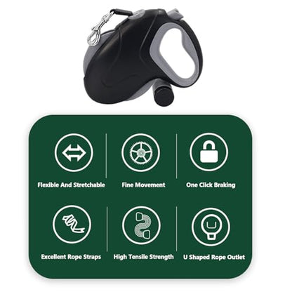VBESTLIFE Retractable Dog Leash, 33Ft Heavy Duty Pet Walking Leash with 360 Anti Winding and Responsive Brake Systems, for Large Dogs up to 110lbs (Black 10M Reflective Wire)