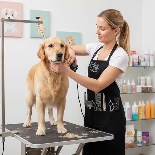 Gliitatu Dog Grooming Apron Smock Waterproof Apron for Dog Groomer Hair Resistant Barber Apron for Salon (1 Pack) - color: 1 Pack