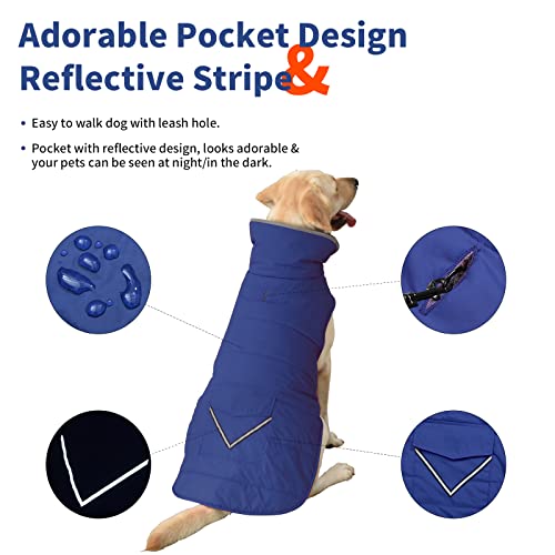 Petglad Dog Coat, Waterproof Dog Winter Jacket with Pocket, Reflective Adjustable Pet Snow Vest, Warm Cozy Fleece Sweater for Small Medium Extra Large Dogs - Blue, S - color: Blue, size: S(Chest Girth:12.6-16.1")