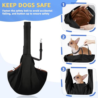 SlowTon Dog Carrier Sling - Thick Padded Shoulder Strap Adjustable Dog Carriers for Small Dogs, Puppy Carrier Purse for Pet Cat with Front Zipper Pocket Safety Belt Machine Washable (Black M) - color: C-Black Water-Resistant