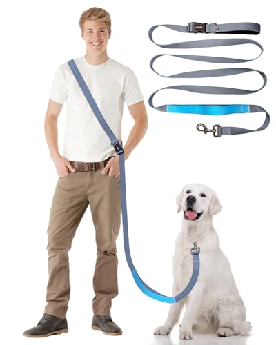 Hands Free Dog Leash, 5.1-8.9Ft Crossbody Long Leash | Adjustable Dog Waist Belt for Medium Dogs, Waist Leash for Dog Walking & Running & Training &Travel etc.(Grey Blue) - color: Grey Blue