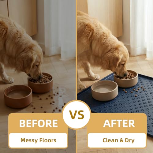 Silicone Dog Food Mat, 100% Waterproof Pet Feeding Mat with Raised Edge, Non-Slip Bowl Placemat for Cats & Dogs, Pets Accessories, 23.6” x 15.9” - color: 23.6” x 15.9” Black