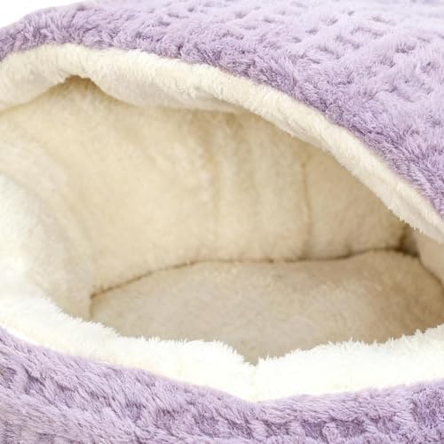 Covered Cat Bed | Comfortable Anti-Slip Small Warming Dog Bed | Calming Nest Covered Kitten Cave | for Home Dorm Bedroom Living Room Balcony - color: Purple
