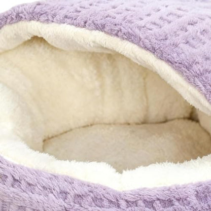 Covered Cat Bed | Comfortable Anti-Slip Small Warming Dog Bed | Calming Nest Covered Kitten Cave | for Home Dorm Bedroom Living Room Balcony - color: Purple