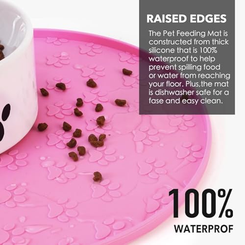 Dog Food Mat - Waterproof Dog Bowl Mat for Food and Water, Pet Food Placements with Edges, Nonslip Cat Feeding Mat for Protecting Floors (1Pack Pink) - color: 1Pack Pink