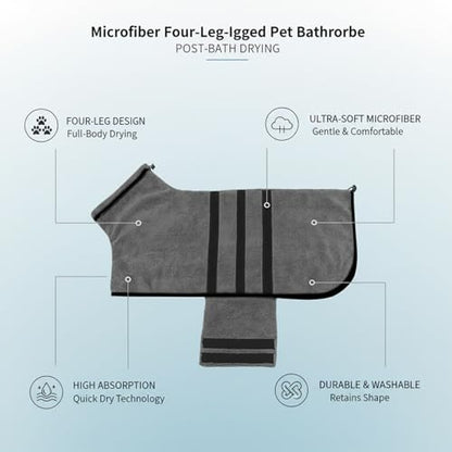 Dog Drying Robe, Absorbent Microfiber Pet Towel Wrap with Leg Openings for Small Dogs - color: Dark Gray