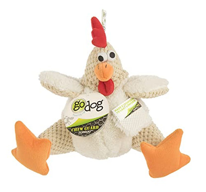 goDog Checkers Fat Rooster Squeaky Plush Dog Toy, Chew Guard Technology - White, Large - color: Fat Rooster (White), size: Large