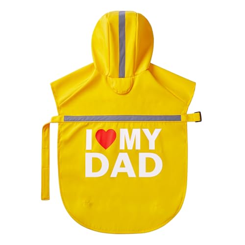 Cute Print Dog Raincoat - Waterproof Rain Jacket with Reflective Strips and Leash Hole, Adjustable for Small to Large Dogs (Yellow, Large) - color: Yellow (I Love My Dad), size: Large