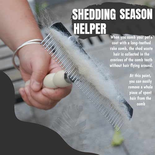 Undercoat Rake for Dogs, Grooming Rakes Brushes for Shedding Long Hair Coats Husky, German Shepherd, Golden Retriever, Long Tooth Removes Loose Hair Tangles