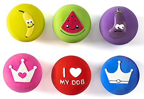 Squeaky Dog Ball, Latex Cute Dog Toys for Puppy and Small Dogs Soft Rubber Fetch Play Catch Ball Bounce and Funny Squeak Pet Toys - color: 2.2“ Fruit&Crown - 6 Pack, size: Small