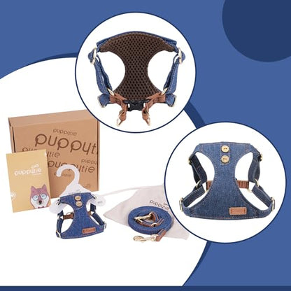 No Pull xs Dog Harness with Multifunction Dog Leash,Soft Adjustable No Choke Escape Proof Pet Harness Vest,Denim Blue,XS - color: Button-Denim Blue, size: XS