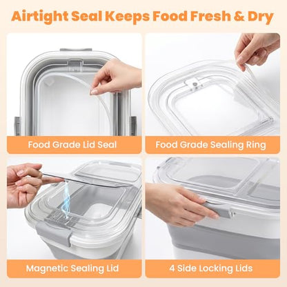 30 Lbs Rice Storage Container with Wheels, Collapsible Airtight Food Storage Container with Transparent Lid, Measuring Cup, Scoop, Handle, BPA Free Rice Holder for Pet Food, Grain, and Bird Seed - color: Clear/30lbs