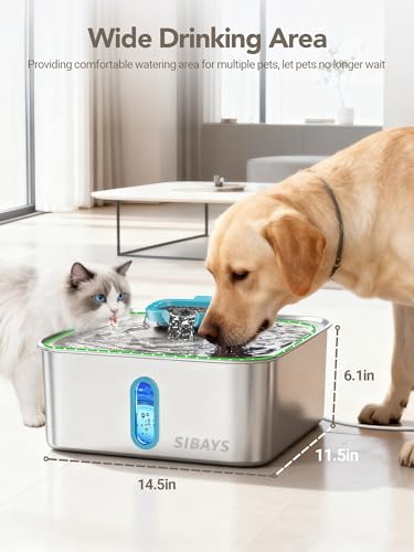 SIBAYS 4Gal/15L Large Dog Water Fountain, Stainless Steel Pet Water Fountain with Water Level Window and LED Light, Ultra Quiet Automatic Dog Water Bowl Dispenser, Easy to Clean(FS78, Silver-Blue) - color: Silver-Blue