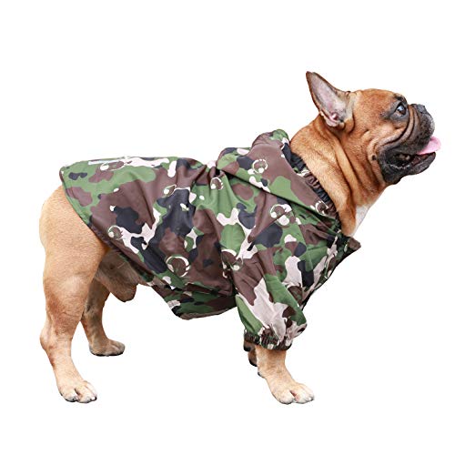 iChoue Dog Cold Weather Coats Water Resistant Raincoats Lightweight Windbreaker Hooded Jackets for French English Bulldog Pitbull Pug Boston Terriers Outdoor Rain Coat - Camouflage, Small - color: Camo, size: Small ( 5 - 15 lbs )