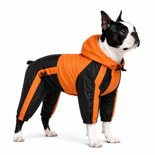 Lovelonglong Dog Hooded Raincoat, Large Dog Rain Jacket Poncho Waterproof Clothes with Hood Breathable 4 Feet Four Legs Rain Coats for Small Medium Large Pet Dogs Orange L-XS - color: Orange, size: L-XS (Medium Dog ~20lbs)