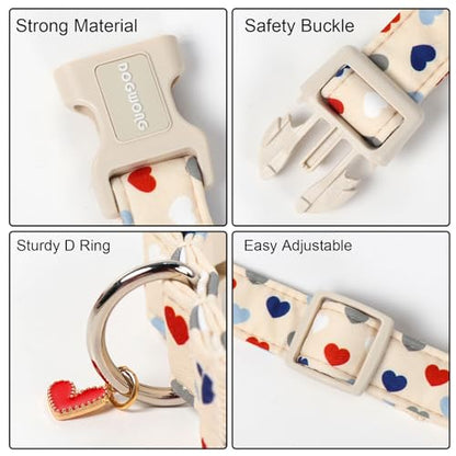 DOGWONG Valentine's Dog Collar-Hearts Print Dog Collar for Large Cute Dog Collars Spring Female Male Pet Gift Adjustable Heavy-Duty Soft Collar，XS - color: A: Beige Heart, size: X-Small