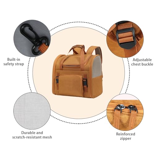 Cat Carrier Backpack, Airline Approved Expandable Pet Carrier, Breathable Mesh Backpack for Small Dogs & Medium Cats Hiking Camping Travel (Brown) - color: Brown