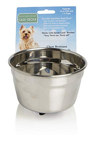 Lixit® Stainless Steel Kennel Food or Water Bowl - Non Spill Hanging Removable Crate Bowls - Carrier Cage Dish for Dogs or Cats for Feeding and Drinking (Stainless Steel, 10 Ounce) - size: 10 oz (Pack of 1)