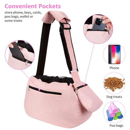 Ownpets Pet Dog Sling Carrier Bag Adjustable Padded Strap Dog Hand Free Safe Mesh Pet Carrier for Small Medium Dog Cat (Pink) - color: Pink