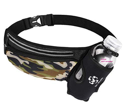 Running Belt Sport Waist Pack/Pouch w/Water Bottle Holder Hydration Fanny Pack Reflective Stripes Cellphone Storage Earphone hole for Dog walker Hiking Travel Adjustable Women/Men (Black/Camouflage) - color: Black/Camouflage