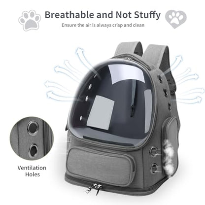 Cat Backpack Carrier for Cats and Small Dogs, Breathable Cat Bubble Backpack, Airline Approved Pet Travel Carrier for Hiking Camping Outdoor(Grey) - color: Grey