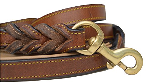 6 Foot Braided Leather Dog Leash with Traffic Handle, Two Handles for Training and Safety, Double Your Control with 2 Locations, Lead for Large and Medium Dogs Brown 6ft x 3/4 Inch - color: Brown