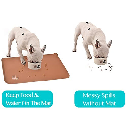 Silicone Waterproof Dog Cat Pet Feeding Mats, Non Slip, Easy Clean Pet Dog Cat Bowl Mats Placemat (18.5" x 11.5") Brown - color: Brown, size: 18.5" x 11.5"