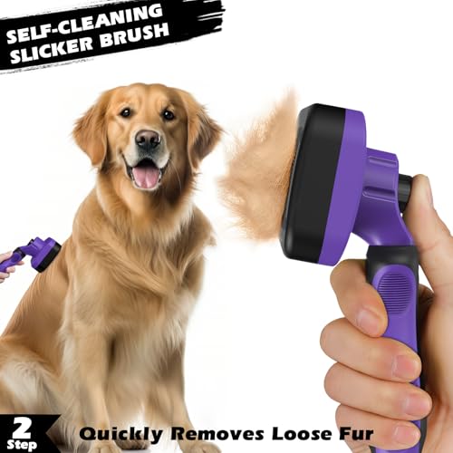Professional 3PCS Self Cleaning Slicker Brush & Pet Grooming Rake & Flea Comb for Dogs,Cats and Horses | Double-Sided Dematting Comb & Skin Friendly Deshedding Grooming Tool | Pet Supplies - color: Purple
