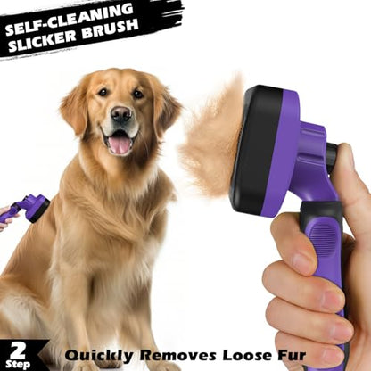 Professional 3PCS Self Cleaning Slicker Brush & Pet Grooming Rake & Flea Comb for Dogs,Cats and Horses | Double-Sided Dematting Comb & Skin Friendly Deshedding Grooming Tool | Pet Supplies - color: Purple