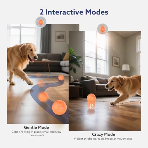 AIPERRO Interactive Dog Toys Ball, Smart Action Activated Rechargeable Pet Toy, TPU Material, IPX7 Waterproof Rating, Automatic Rotating/Bouncing/Moving, Suitable for Small/Medium Dogs-Orange - color: Orange
