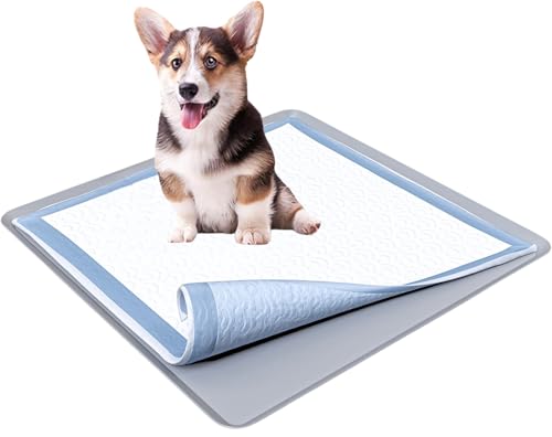 TidyFriend Dog Pee Pad Holder Tray - Fits Up to 24” x 24” Pee Pad Holder for Dogs - Stable Grip, Raised Edges, Quick-Wipe Silicone Surface Dog Pad Holder for Indoor Flooring Protection (Light Grey) - size: 24 x 24 Inches