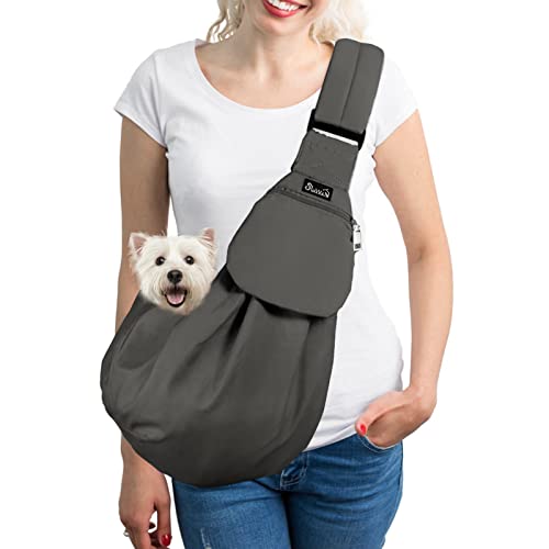 SlowTon Dog Carrier Sling - Thick Padded Shoulder Strap Adjustable Dog Carriers for Small Dogs, Puppy Carrier Purse for Pet Cat with Front Zipper Pocket Safety Belt Machine Washable (Grey M) - color: A-Grey Cotton Fabric