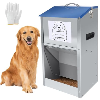 Automatic Dog Feeder,Galvanized Metal Pet Food Station for Indoor & Outdoor Use,50LBS Capacity Automatic Food Dispenser for Small, Medium, and Large Dog - size: 50 Pound