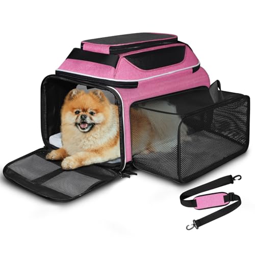 Petskd Top and Side Expandable Pet Carrier 17x11x9.5 Inches Alaska Airline Approved, Soft-Sided Carrier for Small Cats and Dogs with Locking Safety Zippers and Anti-Scratch Mesh(Pink) - color: Pink, size: 17.0"L x 11.0"W x 9.5"H