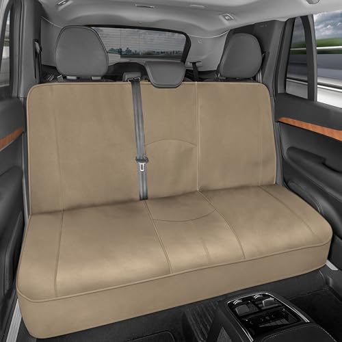 Motor Trend SpillGuard Waterproof Rear Bench Car Seat Cover, Black Stitching – Split Bench Rear Seat Protector with Neoprene Padding, Back Seat Cover for Kids & Dogs, Car Interior Covers - color: Beige Rear Seat, size: Back Seat Cover