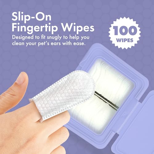 Petkin Fingertip Ear Wipes for Dogs and Cats, 100 Finger Wipes - Slip-On, Snug Fit, Micro-Bristle Fabric - Cleans Ears, Dirt, Odor and Wax - Convenient, Ideal for Home and Travel - Fresh Scent - size: 100ct