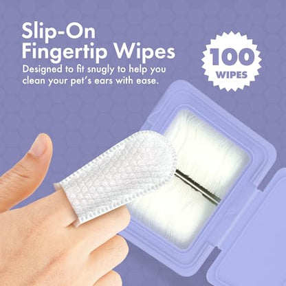 Petkin Fingertip Ear Wipes for Dogs and Cats, 100 Finger Wipes - Slip-On, Snug Fit, Micro-Bristle Fabric - Cleans Ears, Dirt, Odor and Wax - Convenient, Ideal for Home and Travel - Fresh Scent - size: 100ct