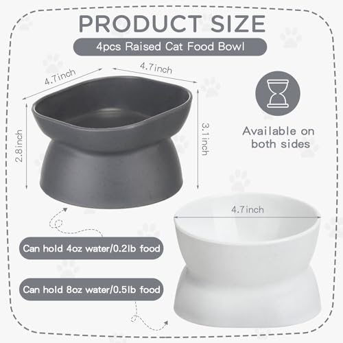 4 Pieces Plastic Tilted Elevated Cat Bowls Raised Cat Food Bowls Elevated Feeding Dish for Flat Faced Kitten Kitty Pets Supplies(White and Grey) - color: White and Grey