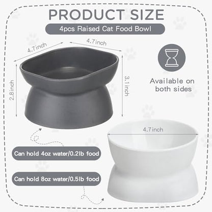 4 Pieces Plastic Tilted Elevated Cat Bowls Raised Cat Food Bowls Elevated Feeding Dish for Flat Faced Kitten Kitty Pets Supplies(White and Grey) - color: White and Grey